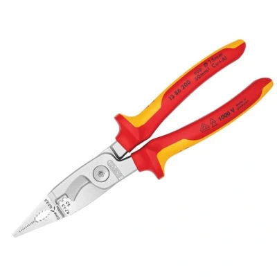 Image of Knipex Pliers for Electrical Installation chrome plated, insulated with multi component grips, VDE tested 200 mm (self service card/blister) 13 86 SB