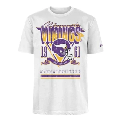 Image of MINNESOTA VIKINGS New Era Cap NFL Oversized T Shirt Screent Print Distressed Team Graphic White Unisex