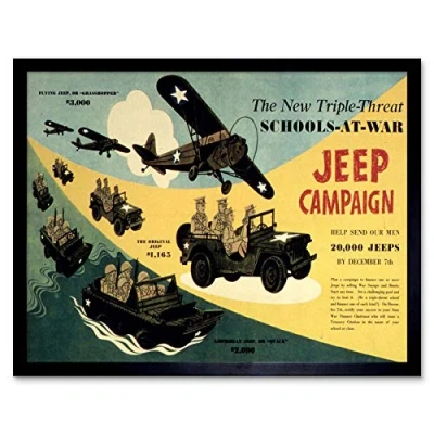 Image of Wee Blue Coo War Wwii USA Jeep Campaign School Art Print Framed Poster Wall Decor 12X16 Inch