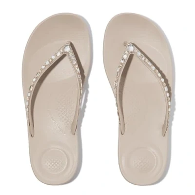 Image of Fitflop Women&#039;s iQUSHION Multi Crystal Ergonomic FLIP Flops, Stone Beige, 6.5 UK