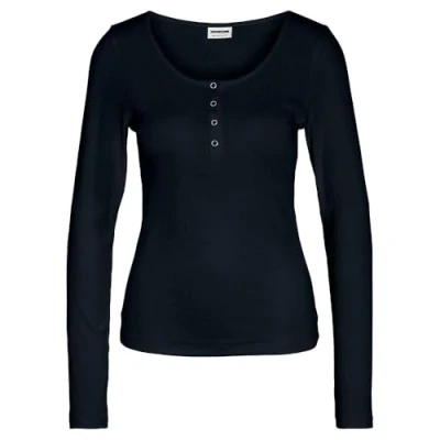 Image of Noisy may Women&#039;s Nmpasa L/S Button Top JRS Noos Longsleeve T Shirt, Black, S