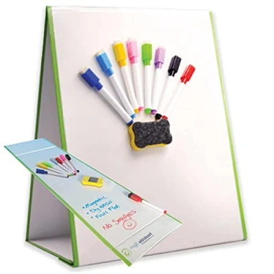 Image of Magic Whiteboard Easel for Kids A3 Foldable Double Sided with 8 Coloured Dry Erase Pens &amp; Eraser Easy Clean, Portable, Magnetic Drawing Board Arts, School, Home
