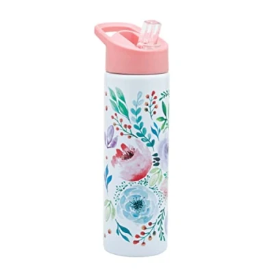 Image of Smash Stainless Steel Drink Bottle with Sipper Lid Straw Full Bloom 750ml, Pink