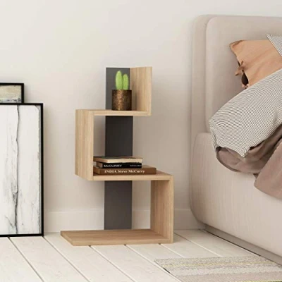 Image of HOCUS PICUS Modern Nightstand Bedside Table for Bedroom Lamp Holder Side/Coffee Easy to Assemble and Clear 30 x 42 72cm (Oak Anthracite)