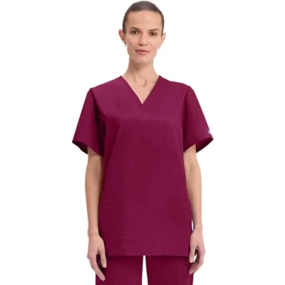 Image of CHEROKEE Men Man Scrub Top Originals Medical Clothing with 3 Pockets V Neck WWE4876 Wine L