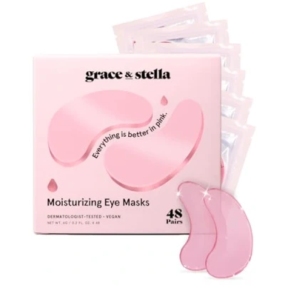 Image of Award Winning Under Eye Mask Reduce Dark Circles, Puffy Eyes, Undereye Bags, Wrinkles Gel Patches, Vegan Cruelty Free Self Care by grace and stella (48 Pairs, Pink)