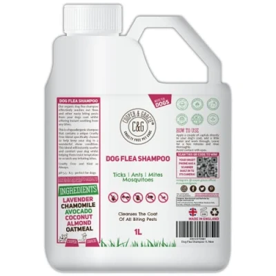 Image of Dog Flea Shampoo for Itchy Skin 1 Litre Medicated &amp; Tick Sensitive and Smelly Dogs Puppies Antibacterial Anti Fungal Grooming Treatment