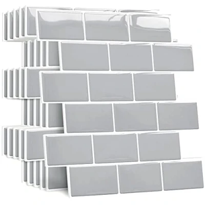 Image of Yoillione Upgrade Thicker Peel and Stick Wall Tiles Backsplash for Kitchen Bathroom, Metro Subway Self Adhesive Tile Stickers 3D on Splashback Grey, 10 Sheets