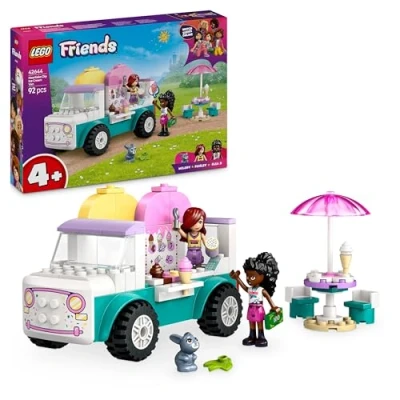 Image of LEGO Friends Heartlake City Ice Cream Van Toy, Creative Pretend Play Food Set for 4 Plus Year Old Girls, Includes 2 Mini Dolls and a Bunny Figure 42644