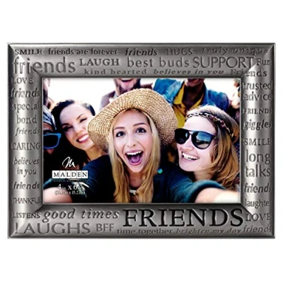 Image of Malden International Designs Modern Pewter Metal Diecast Friends Expressions Picture Frame, 4x6, Silver