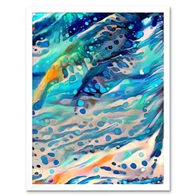 Image of Wee Blue Coo Tropical Beach Seaside Waves Abstract Art Print Framed Poster Wall Decor 12X16 Inch
