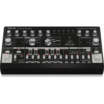 Image of Behringer TD 3 BK Analog Bass Line Synthesizer with VCO, VCF, 16 Step Sequencer, Distortion Effects and Voice Poly Chain, Compatible PC Mac