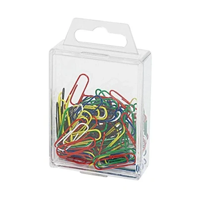 Image of Wedo 901244200 Metal Plastic Coated Paper Clips, 27 mm, Pack of 100 Assorted Colours