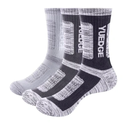 Image of YUEDGE Mens Outdoor Hiking Walking Socks Moisture Wicking Anti Blister Sweat Work For Men 6 10 Uk, Cushioned Casual Sports Thick Crew Welly Safety Boot Socks, 3 Pairs