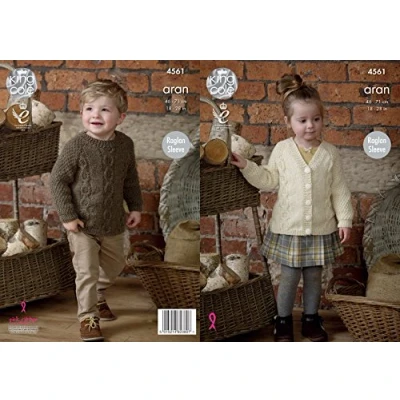 Image of King Cole 4561 Knitting Pattern Childrens Raglan Tunic and Cardigan in Fashion Aran