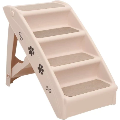 Image of vidaXL Folding Dog Stairs Cream 62x40x49.5 cm