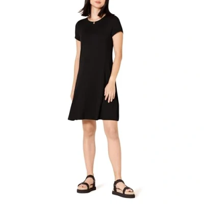 Image of Amazon Essentials Women&#039;s Short Sleeved Scoop Neck Swing Dress (Available in Plus Sizes), Black, L