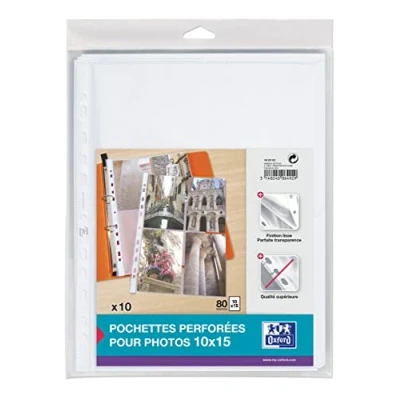 Image of Elba Pack of 10 A4 Polypropylene Special Punched Pockets for Photos Holds 80 8 par pochette Bande de renfort Blanche