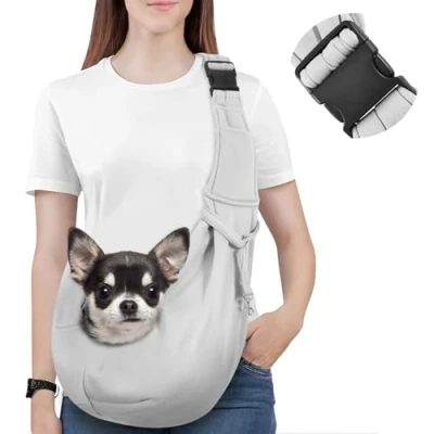 Image of Pawaboo Dog Carrier Sling, Hand Free Papoose Carriers with Adjustable Strap Buckle, Puppy Pouch Safety Leash for Puppies&amp;Cats, Wider Shoulder Pet Sling (Up to 12lbs, Grey)