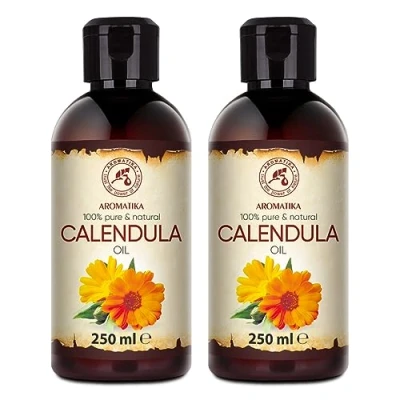 Image of Calendula Oil Set 2х250ml officinalis Flower Extract 100% Pure &amp; Natural Marigold Cosmetic Benefits for Skin Body Beauty Relaxation Bath Massage