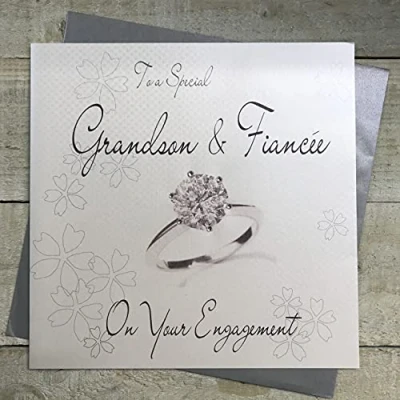 Image of WHITE COTTON CARDS To a Special Grandson &amp; Fiancee, Handmade Large Engagement Card (Code XLWB221 GS, Diamond Ring)