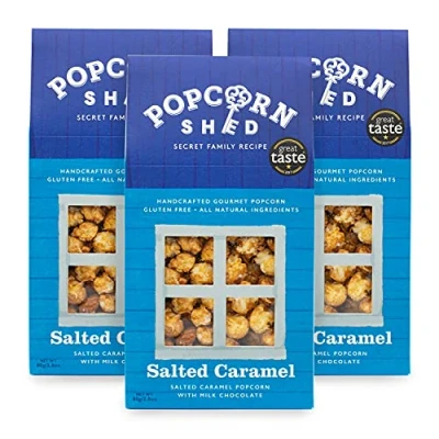 Image of 3 x Salted Caramel Gourmet Popcorn Sheds, 80g Gift, Pack of