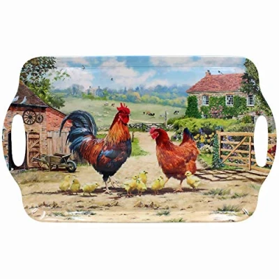 Image of Cockerel &amp; Hen Design Large Melamine Food Lunch Tea Coffee