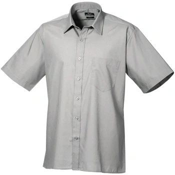 Image of Premier Mens Short Sleeve Formal Poplin Plain Work Shirt (16) (Silver)