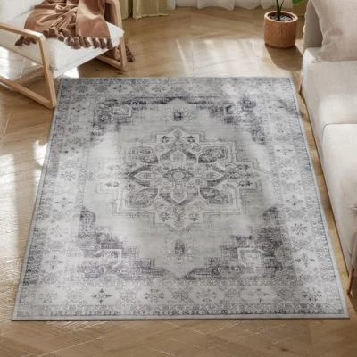 Image of HOMCOM Flannel Non Slip Washable Rug for Living Room, 170 x 120 cm, Grey