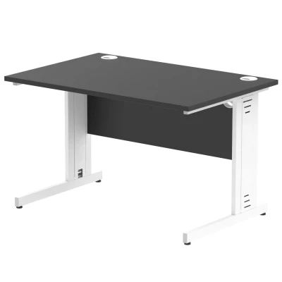Image of Impulse 1200x800mm Straight Desk Black Top White Cable Managed Leg
