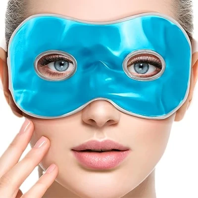 Image of Albert Austin Cooling Eye Mask for Puffy Eyes Reversible Soft Plush Cold Relieves Sinus Pain Headache Migraine Reusable Hot Therapy (Shinny Blue)