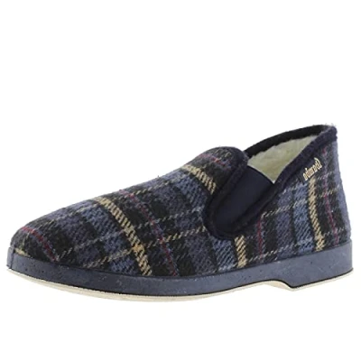 Image of victoria Wamba Confortable Plaid Slippers &amp; Sheepskin Interior Elastic 202002 for Men Marino 44