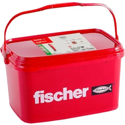 Image of fischer Duopower 10 x 50, Universal Dowels, Powerful 2 Component Plastic Dowels for Attaching to Concrete, Plasterboard and Much More, No Screws, in Reusable Bucket, 720 Pieces