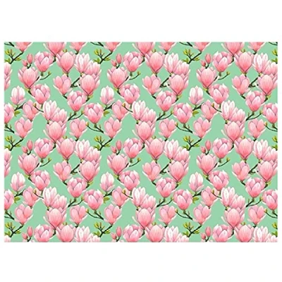 Image of Melody Jane Dolls House Green Wallpaper with Pink Magnolia Flowers Miniature 1:12 Print