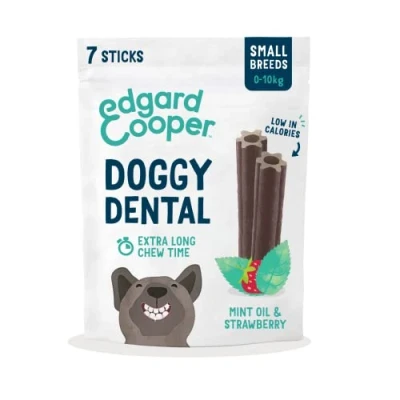 Image of Edgard &amp; Cooper Natural Small Dog Dental Stick Treats 7 Chew Sticks Hygiene Mint Strawberry, One per Day, Low Calorie, Long Chewing Effectiveness, Fresh Breath