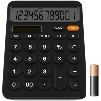 Image of GUYUCOM Calculator, 12 Digit Calculators with LCD Display Sensitive Button, the Calculator Desktop Dual Power Solar &amp; Battery Power, Black