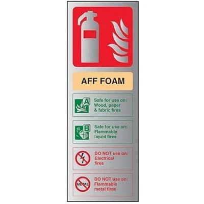 Image of V Safety Fire Extinguisher AFF Foam ID Sign 75mm x 200mm Self Adhesive Alu Effect
