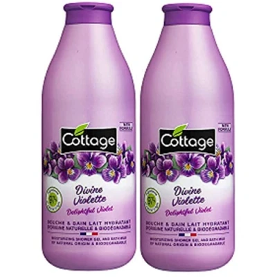 Image of Cottage Bath &amp; Shower Gel [ Moisturising Milk Divine Violet 97% Natural Ingredients Pack of 2 Bottles 750 ml