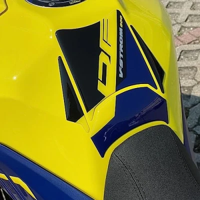 Image of Resin Bike Motorcycle 3D Stickers Compatible with Suzuki V Strom 800 DE 2023 Petra Yellow Dubai Black. Tank Protector Protection from Bumps and Scratches. Gadget Moto