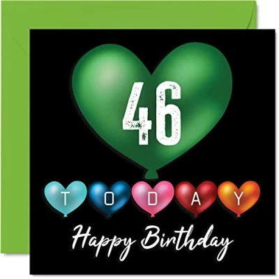Image of Fun 46th Birthday Cards for Men Woman Heart Balloons Happy Card Dad Mum Brother Sister Grandad Nanny Grandma Uncle Auntie, 145mm x Greeting