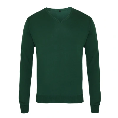 Image of Premier Mens Knitted Cotton Acrylic V Neck Sweatshirt (Bottle Green) Size Medium