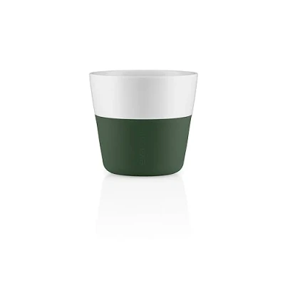 Image of Eva Solo 2 Lungo Tumbler Mugs 8 oz Porcelain Coffee Cup Tumblers with Silicone coated Grip Danish Design, Functionality &amp; Quality Emerald Green