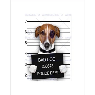 Image of Wee Blue Coo Jack Russell Dog Mugshot Police Bad Picture Wall Art Print