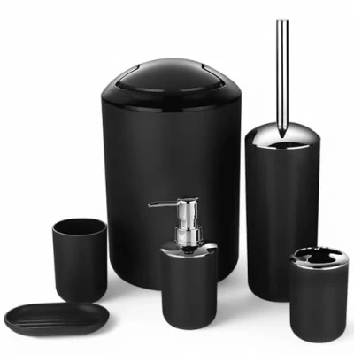 Image of GMMH 6 Piece bathroom accessory set, soap dispenser, holder, toilet brush, black design 3