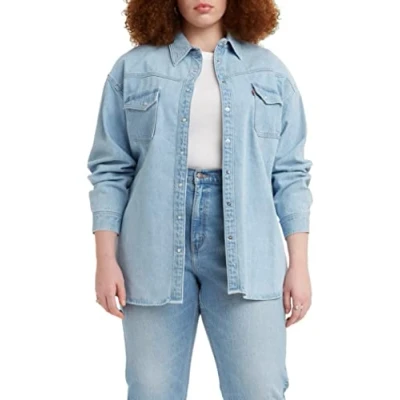 Image of Levi&#039;s Women&#039;s Plus Size Dorsey XL Western Shirt, Indigo Stonewash, 4XL
