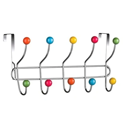 Image of Premier Housewares Over Door Hooks Multi Color Plastic The Hanger / Hangers For Bedroom 10 Chrome Finish Hook Back Of Coat 40 x 12.5 17.5