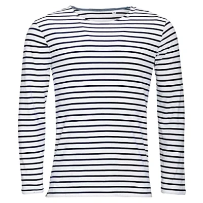 Image of COOZO Mens Marine Long Sleeve Striped T Shirt White/Navy 3XL