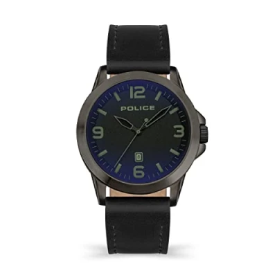 Image of Police Cliff Mens Watch with Black and Blue Sandblast Dial Leather Strap, 47mm Stainless Steel Case in Branded Box PEWJB2194502 2 Year Warranty