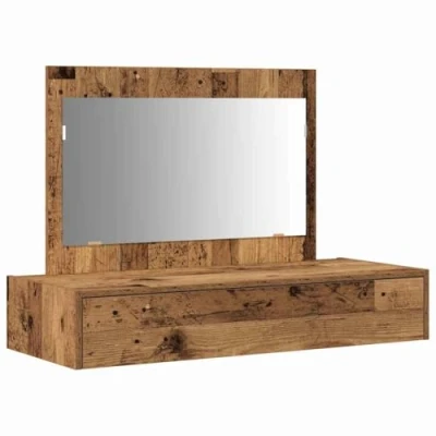 Image of vidaXL Solid Reclaimed Wood Dressing Table Rustic Vanity Brown 100x40x70cm with Drawer &amp; Mirror for Bedroom