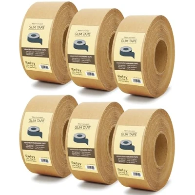 Image of Strong, Heavy Duty 66 Meters Water Activated Packaging Tape Fibreglass Reinforced, Eco Friendly Recyclable Gum Tape, High Capacity Parcel 50mm*66m, Printable (6)